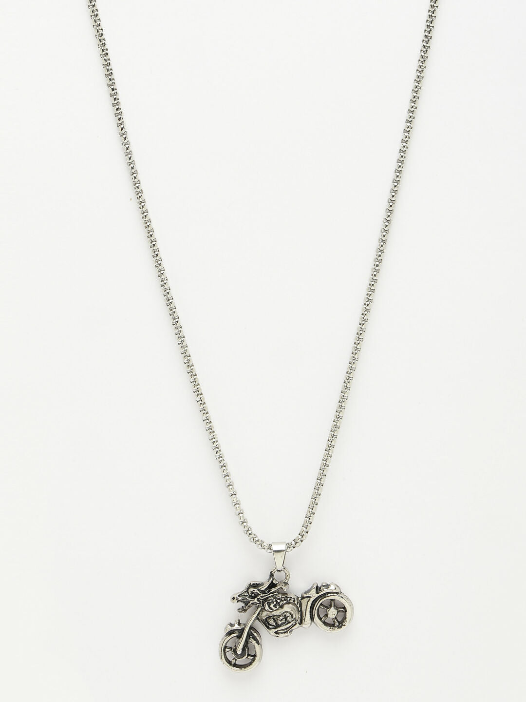NVR Men's Rhodium-Plated Stainless Steel Bike Shaped Pendant With Chain | Grocsy