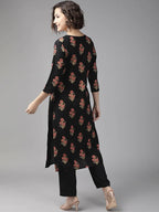Yufta Black Ethnic Motifs Printed Kurta with Palazzo | Grocsy