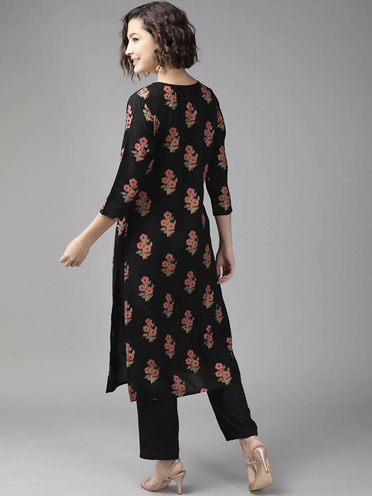 Yufta Black Ethnic Motifs Printed Kurta with Palazzo | Grocsy
