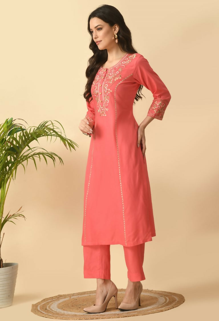 Joban Fashion Coral Cotton Rayon Kurta Set | Grocsy