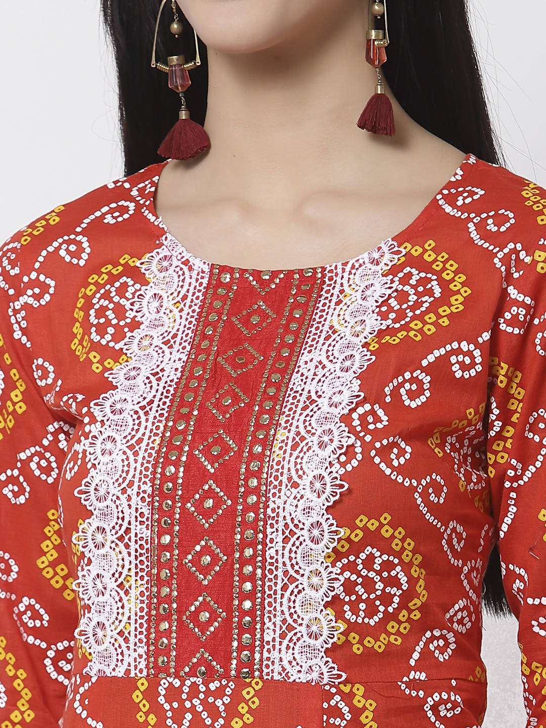 Myshka Women's Pure Cotton Round Neck Printed 3/4 Sleeve Dress | Grocsy