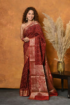 Very Much Indian Modal Silk Ajrakh Handblock Printed Natural Dyes With Designer Border Saree - Red | Grocsy