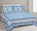 Rudra Bazaar Blue 210 TC Cotton Double King Bedsheet With 2 Pillow Covers | Grocsy