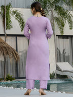 The52 Lavender Women's Beautiful Thread work Rayon Fabric with Straight Kurta, Pant and Dupatta Set | Grocsy
