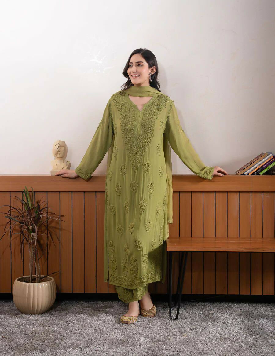 Joban Fashion Green Kurta Set Georgette Embroidery Sequence Work | Grocsy