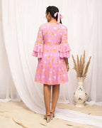 FIORRA Women's Light Pink Georgette Floral Printed Western Dress | Grocsy