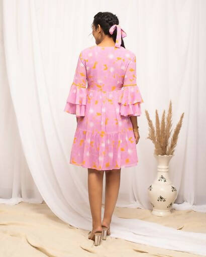 FIORRA Women's Light Pink Georgette Floral Printed Western Dress | Grocsy