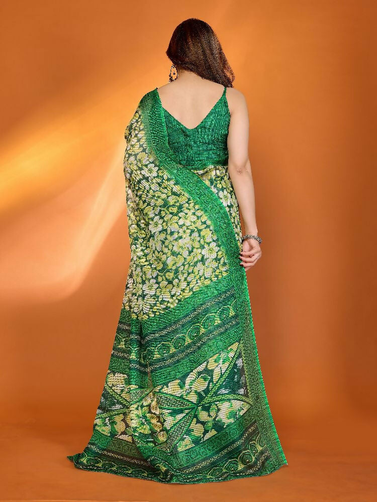 PR Fashion Green Kota Doria Printed Saree | Grocsy