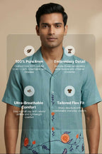 Coastline — Sea Green Embroidered Linen Shirt by Hilo Design | Grocsy