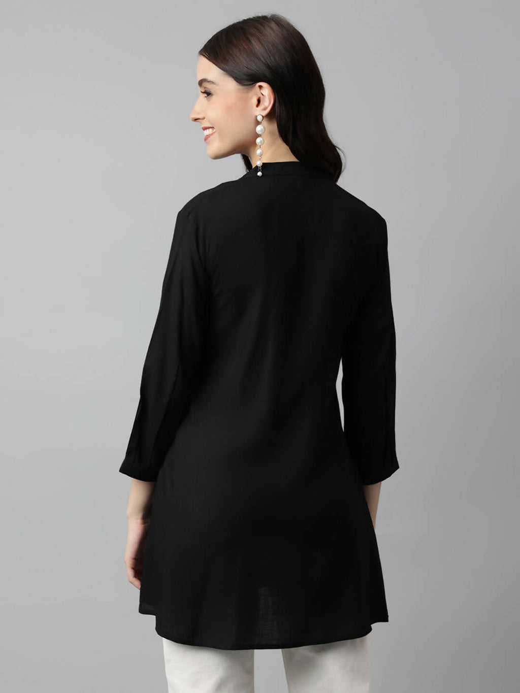 Black Rayon Yoke Embroidered A-line Top - Tarini | Grocsy