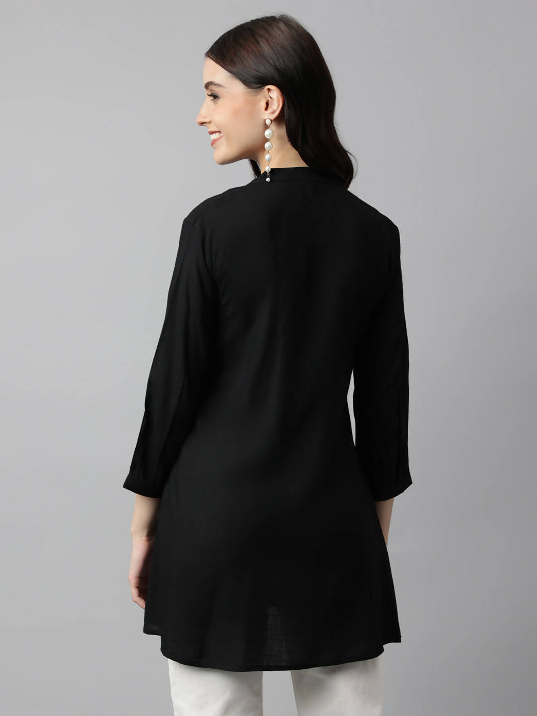 Black Rayon Yoke Embroidered A-line Top - Tarini | Grocsy