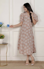 Miravan Womens Puff Sleeve Cheeku Pure Cotton Printed Maxi Dress | Grocsy