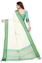 Vamika Weaving White Cotton Silk Saree (DEVAL GREEN) | Grocsy