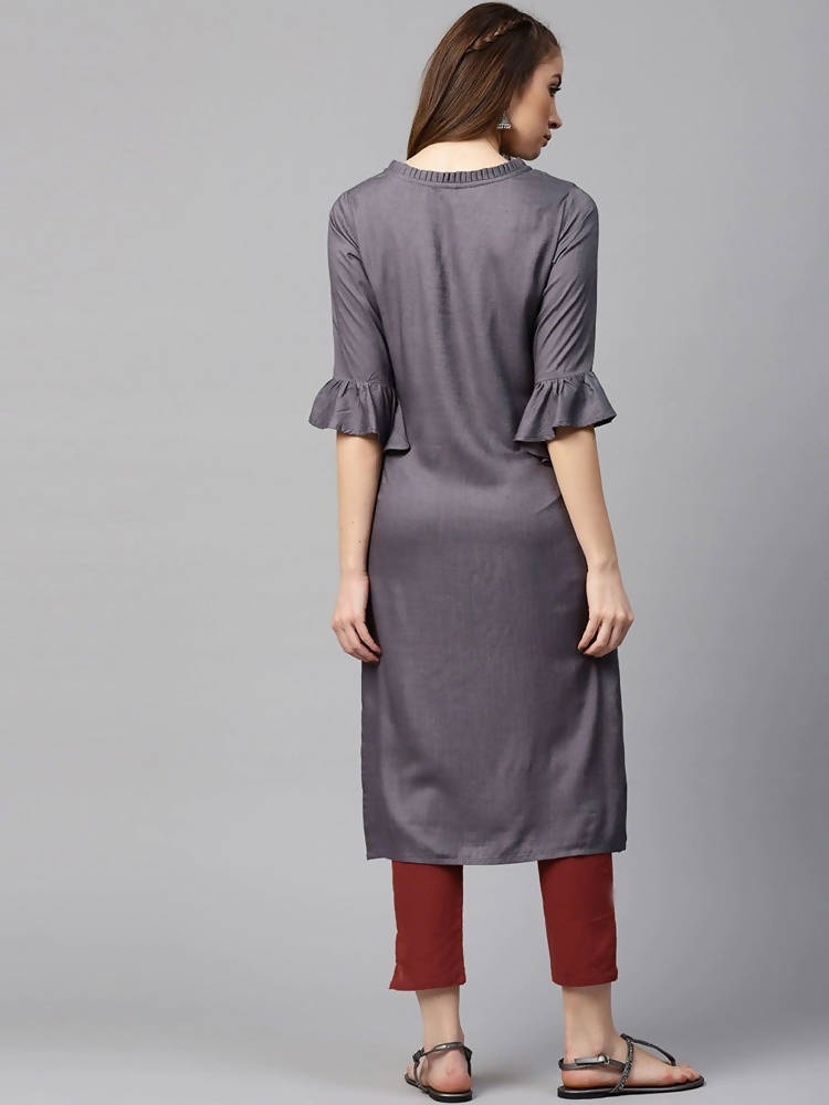 Yufta Women Grey & Maroon Solid Kurta with Trouser | Grocsy