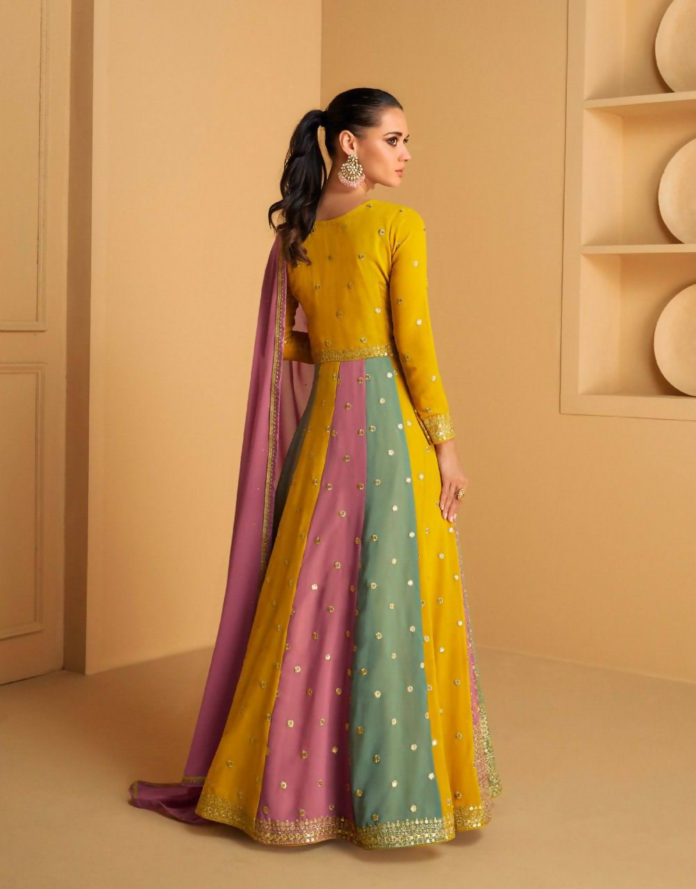 Lorenvalley Fashion Yellow Faux Georgette Embroidery with Sequince Work Gown Stitched | Grocsy
