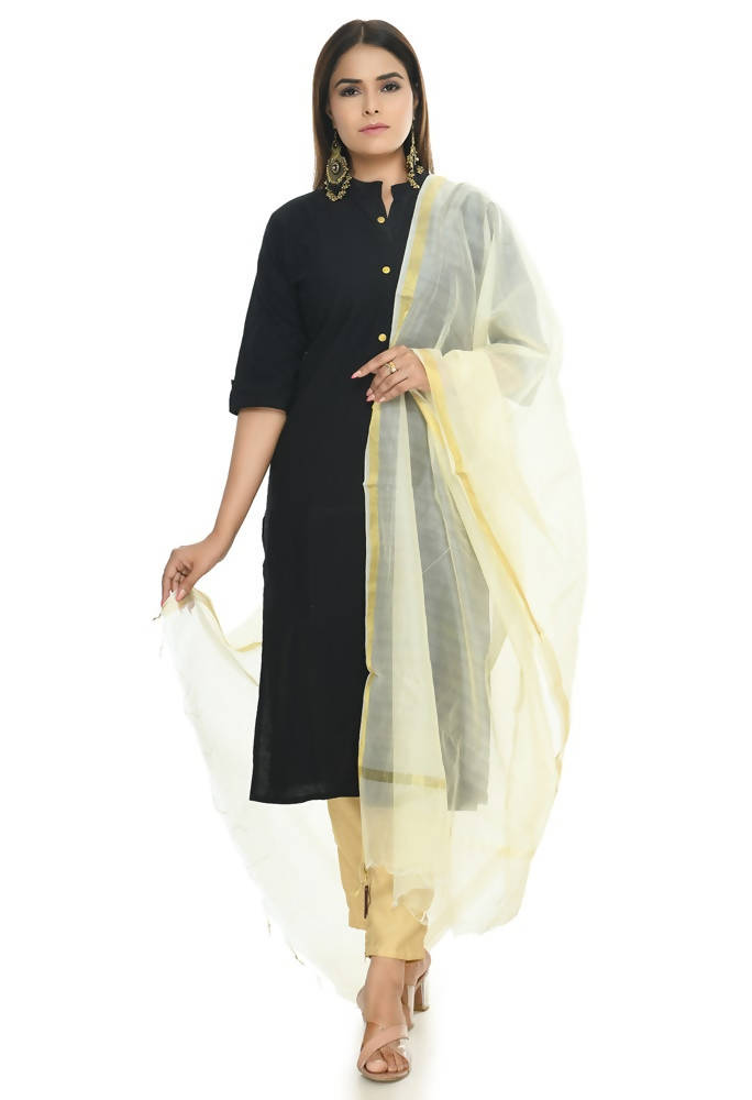 Mominos Fashion Off White Banarsi Piping Dupatta | Grocsy