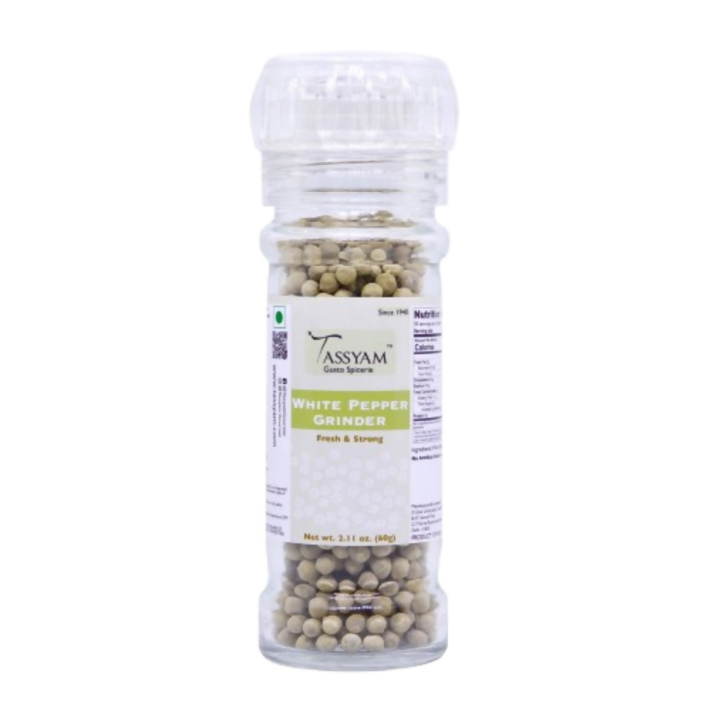 Tassyam Organics White Pepper Grinder Bottle | Grocsy