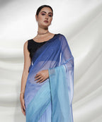 Blue Organza Solid Saree With Unstitched Blouse Piece - Shanaya | Grocsy