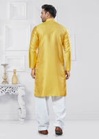 Joban Fashion Men's Jacquard Silk Yellow Printed Kurta Pyjama set | Grocsy