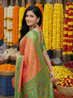 Shree Shyam Fashion Orange Pochampally Silk Saree | Grocsy
