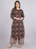 Vamika Printed Cotton Blue Party Wear/Casual Wear Kurta Set/Suit | Grocsy