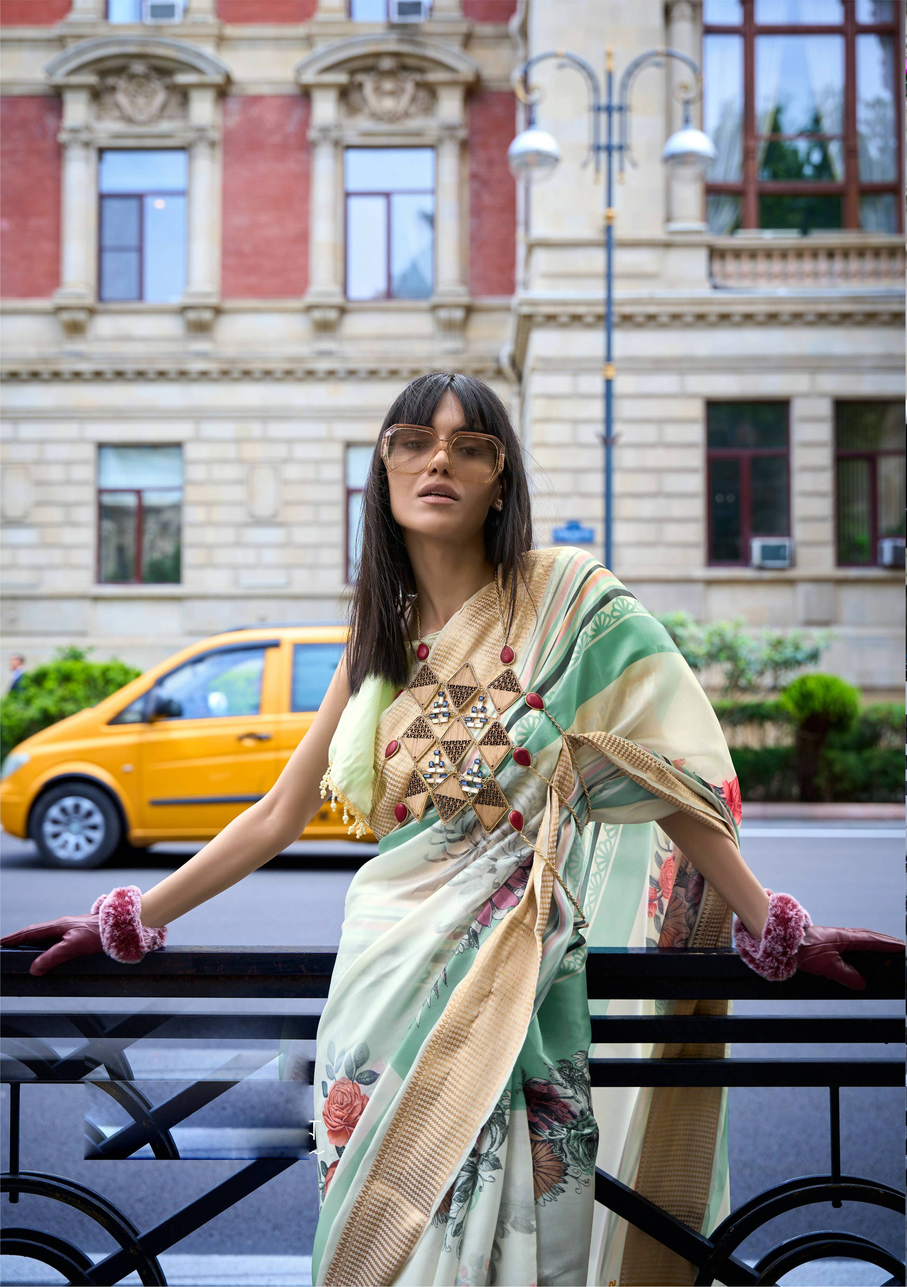 Off White Satin Organza Floral Woven Design Saree With Unstitched Blouse Piece - Klay's | Grocsy