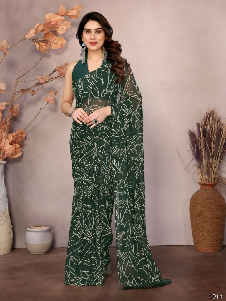 Partywear Designer Georgette Green Fancy Saree - Durga | Grocsy