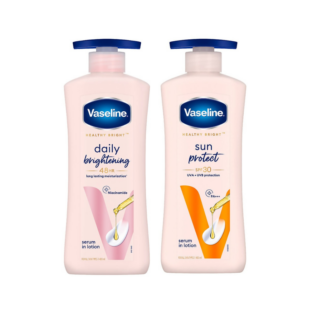 Vaseline Healthy Bright Daily Brightening Body Lotion & Sun Protect SPF 30 Body Lotion Combo | Grocsy