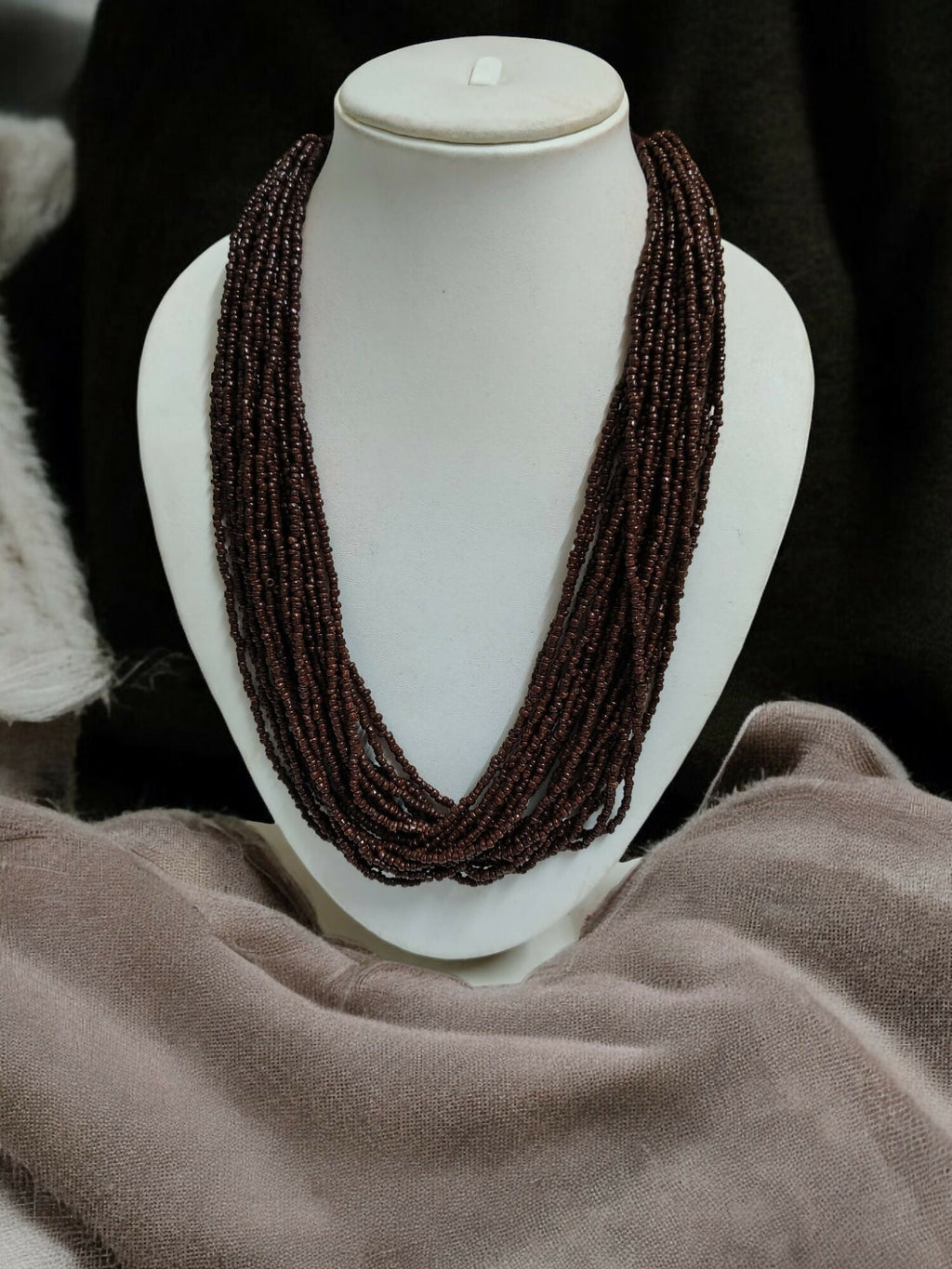 Inhanns Handmade Beaded Multilayer Necklace, 20 Layers - Coffee Brown | Grocsy