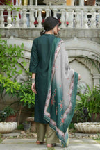 Juniper Bottle Green Mono Viscose Festive Wear Embroidered Straight Kurta Pant Dupatta Set | Grocsy