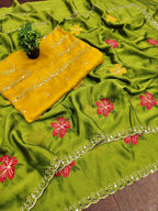 Teeya Creation Green Rangoli Silk Embroidery Work Party Wear Designer Saree | Grocsy
