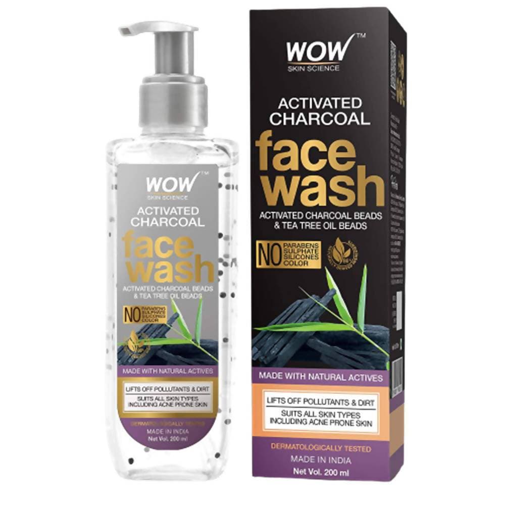 Wow Skin Science Charcoal + Glycolic Acid Detoxifying Face Wash for Oil Control + Gentle Exfoliation with Tea Tree & Aloe | Grocsy