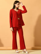 Myshka Women's Red Solid Coat With Trousers | Grocsy