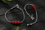 Mominos Fashion Kamal Johar Oxidised Silver With Red Beads Anklets | Grocsy