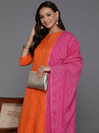 Ahalyaa Women's Traditional wear Kurta Set - Orange | Grocsy