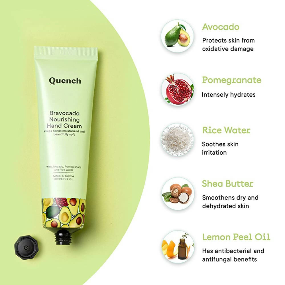 Quench Botanics Bravocado Nourishing Hand Cream With Avocado, Rice Water & Pomegranate, Korean Beauty | Grocsy