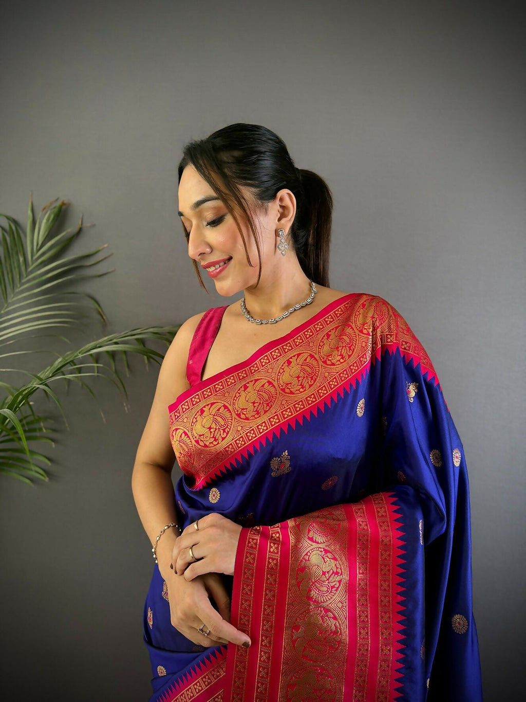 Joban Fashion Banarasi Navy Blue Woven Soft Silk Saree | Grocsy