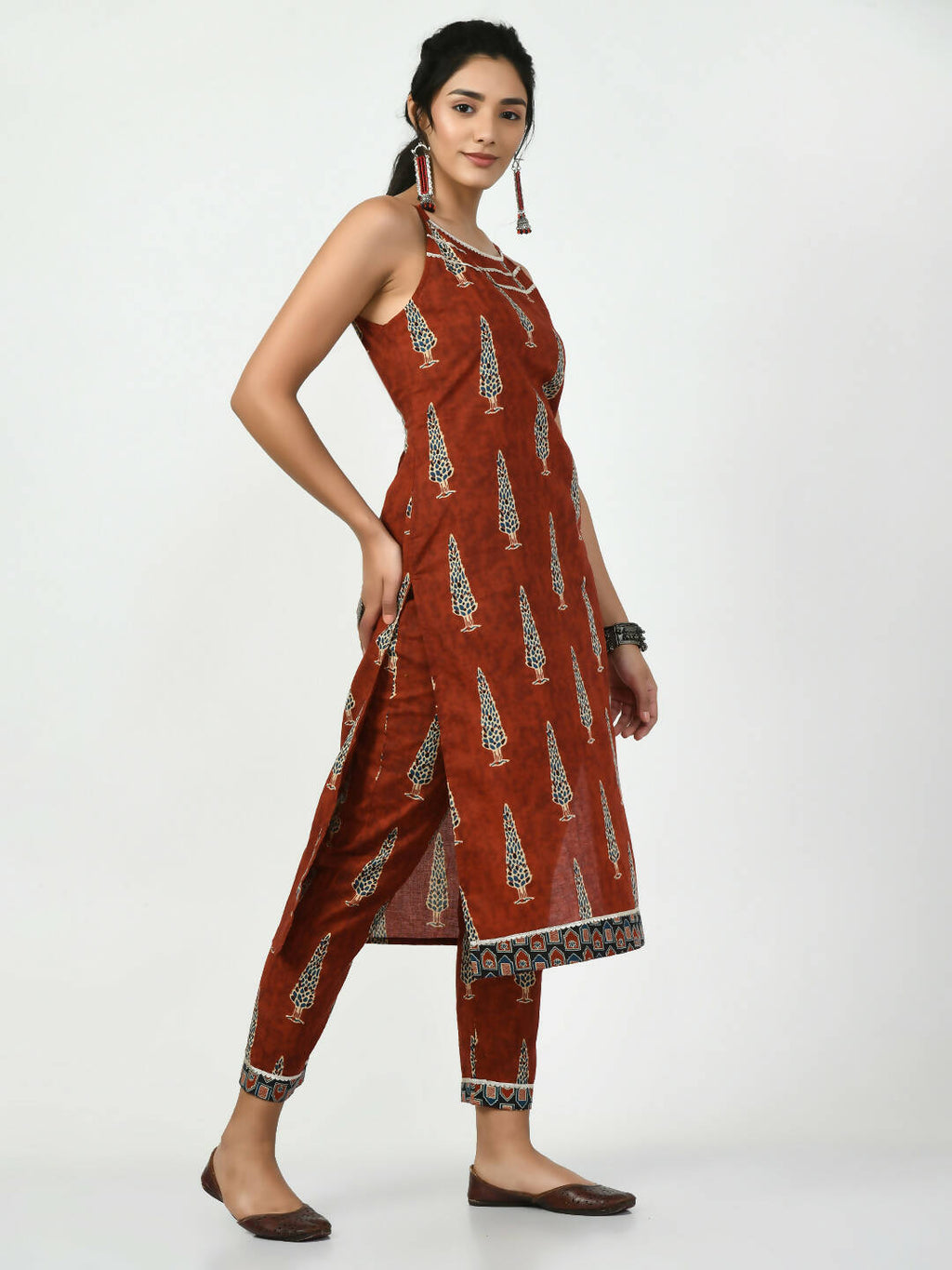 Myshka Women's Rust Straight Printed Kurta | Grocsy