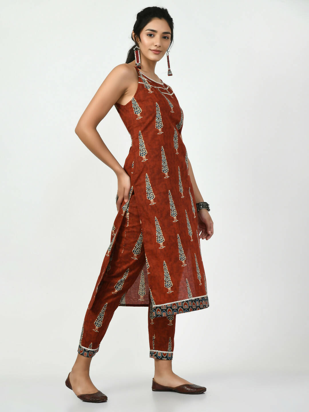 Myshka Women's Rust Straight Printed Kurta | Grocsy