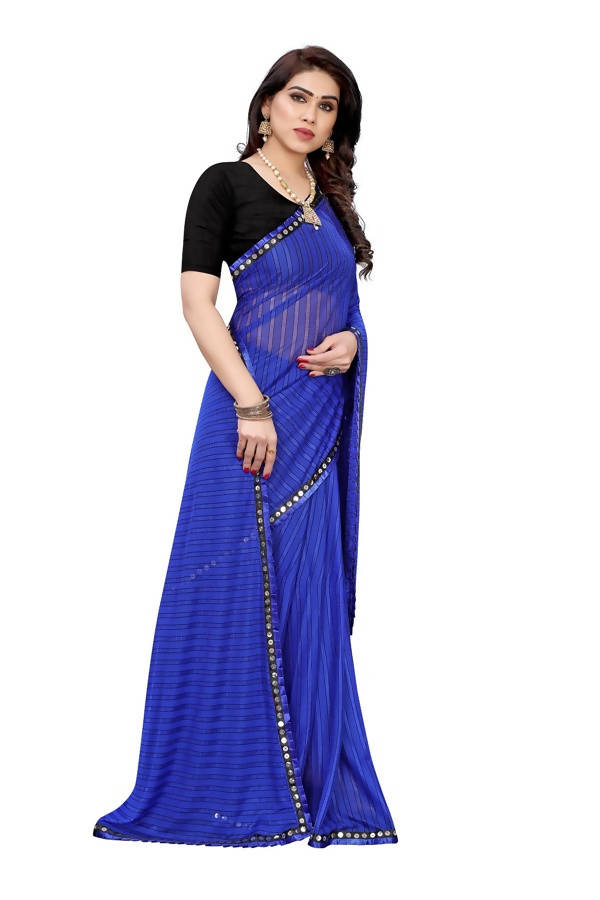 Vamika Blue Malai Silk Printed Saree (Zigzag Blue) | Grocsy