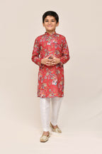 Joban Fashion Cotton Silk Red Kurta With Straight Fit Pant | Grocsy