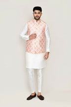 Joban Fashion White Colored Art Silk Fabric Kurta, Jacket With Straight Fit Pant | Grocsy