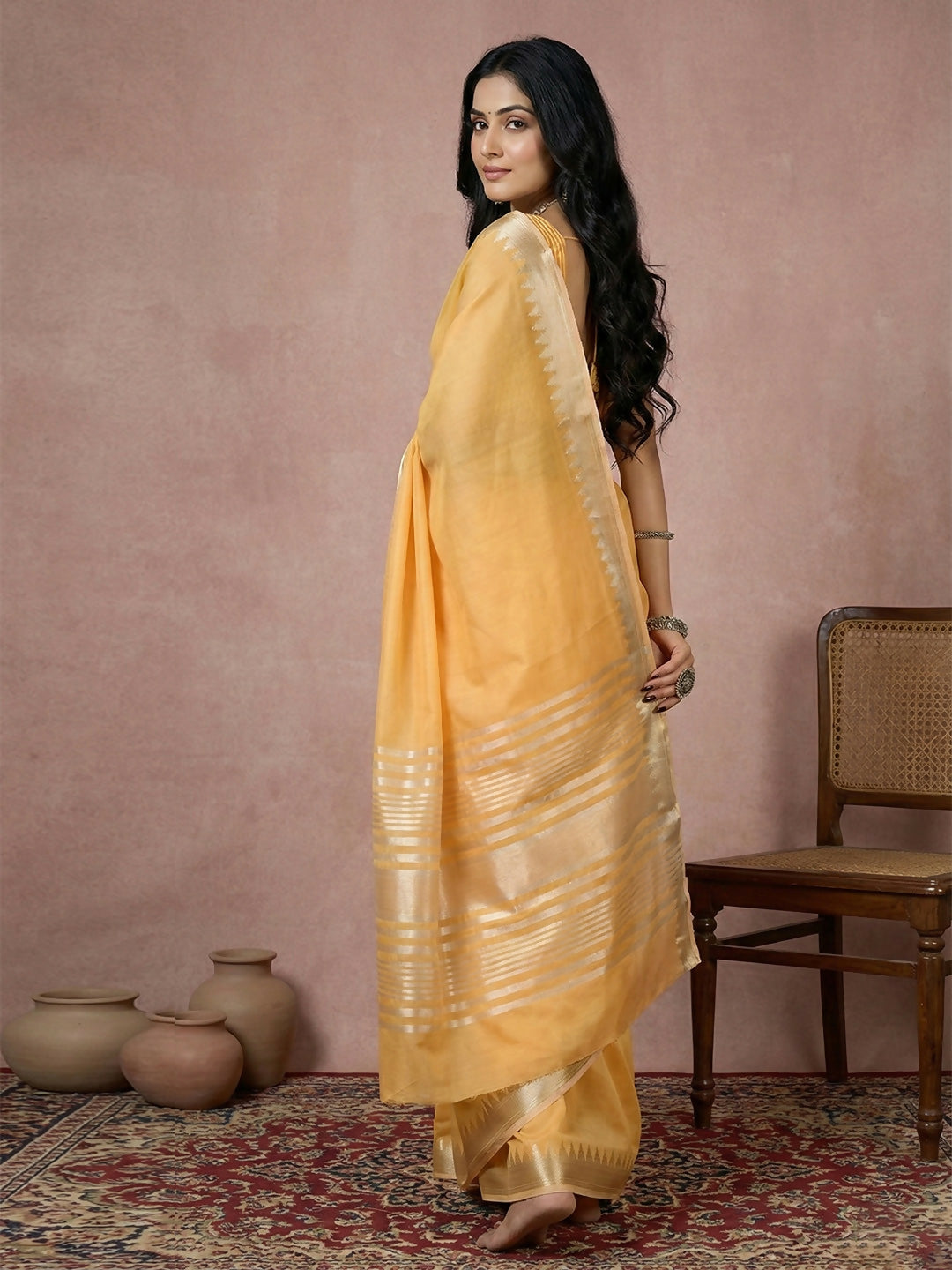 Shree Shyam Fashion Mustard Yellow Cotton Saree | Grocsy