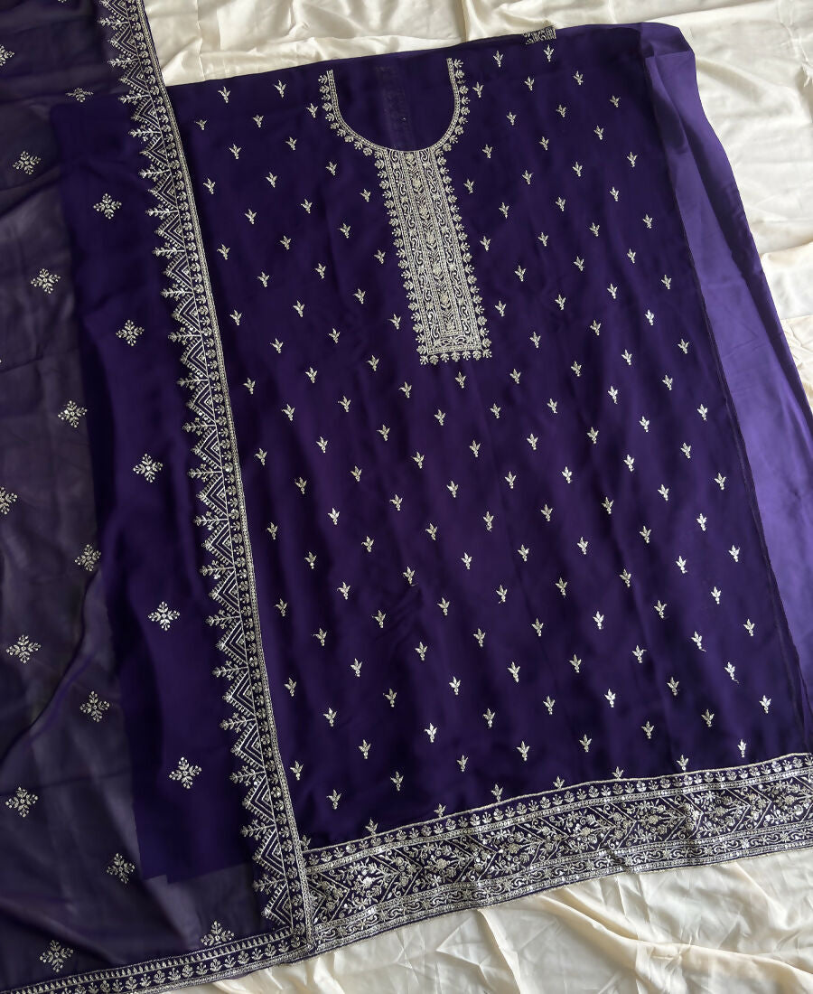 KC Purple Georgette Straight Suit With Heavy Embroidery | Grocsy
