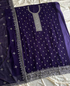 KC Purple Georgette Straight Suit With Heavy Embroidery | Grocsy