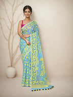 Joban Fashion Sky Blue Cotton Blend Jamdani Saree | Grocsy