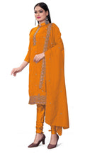 Mustard Silk Embroidered with Sequins work Unstitched Dress Material - Tanvi | Grocsy