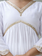 The52 White Women's Gorgeous Embroidered Chanderi Fabric Straight Kurta, Pant and Dupatta Set | Grocsy
