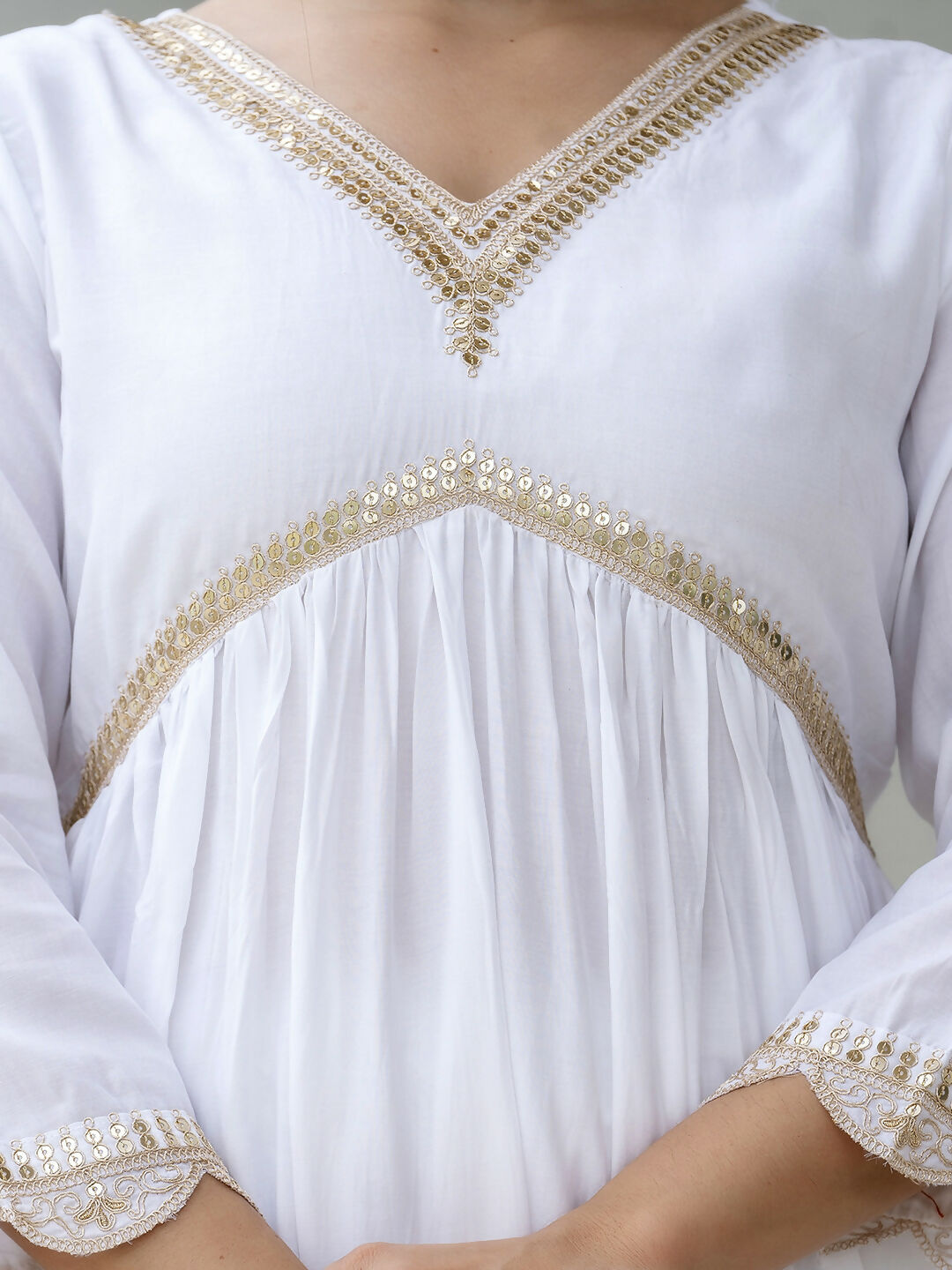 The52 White Women's Gorgeous Embroidered Chanderi Fabric Straight Kurta, Pant and Dupatta Set | Grocsy