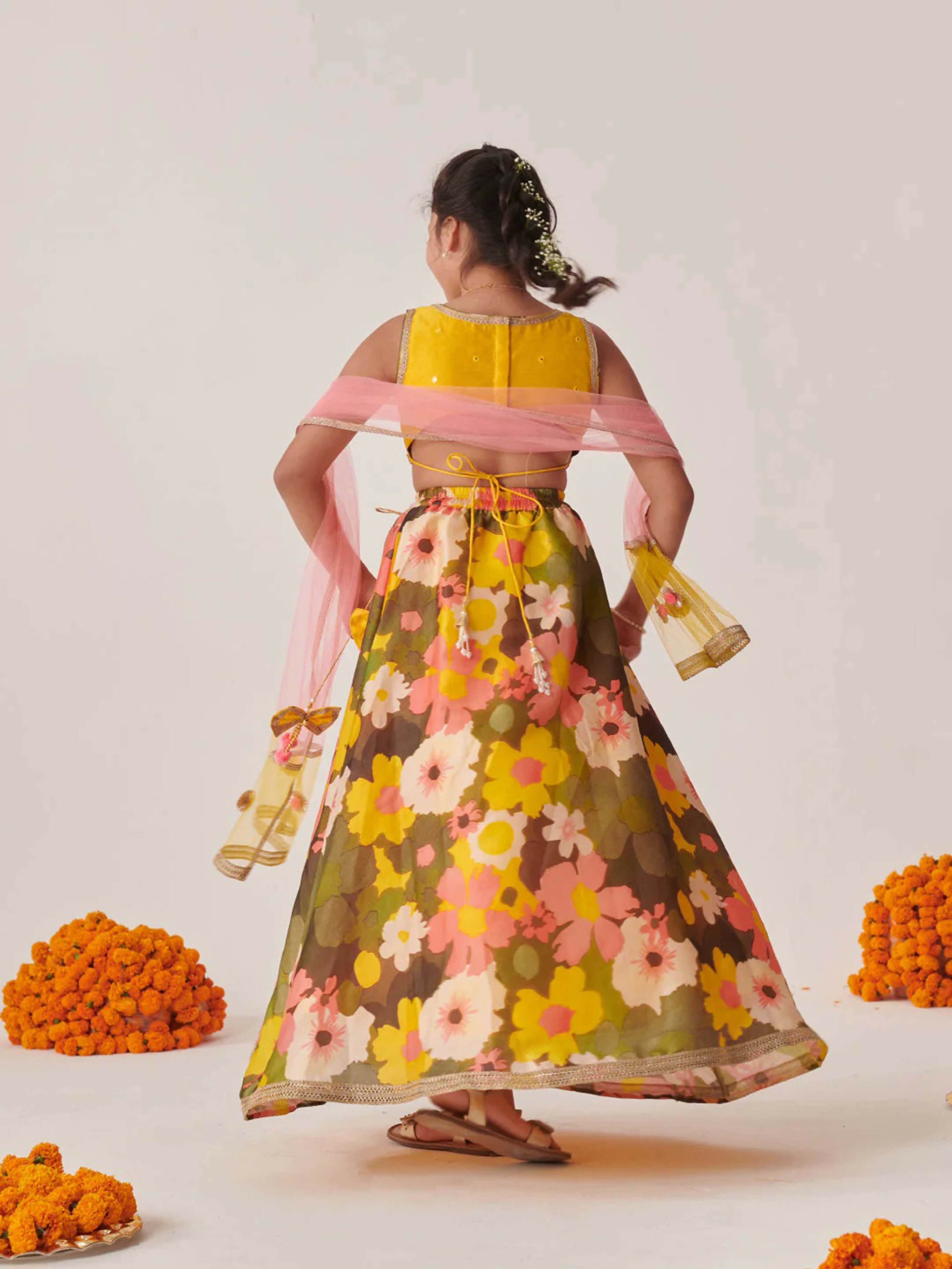 Joban Fashion Girl's Yellow Color Lehenga Choli | Grocsy